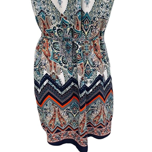 ReneeC Boho Sleeveless Mini Dress V Neck Tie Waist Made In USA Festival Hippie - Picture 10 of 11